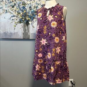 Sonoma Sleeveless Tiered Linen Blend Coastal Mini Dress Medium